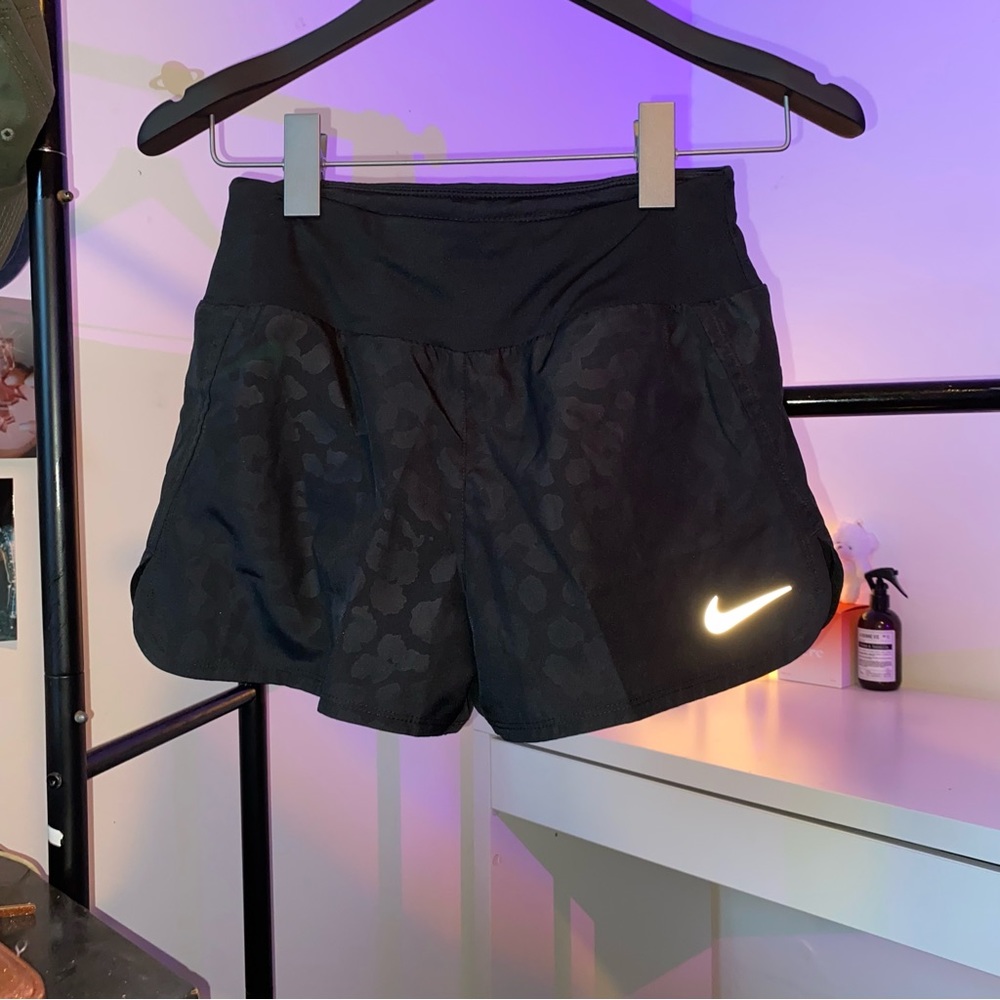 Nike black on black print running shorts
